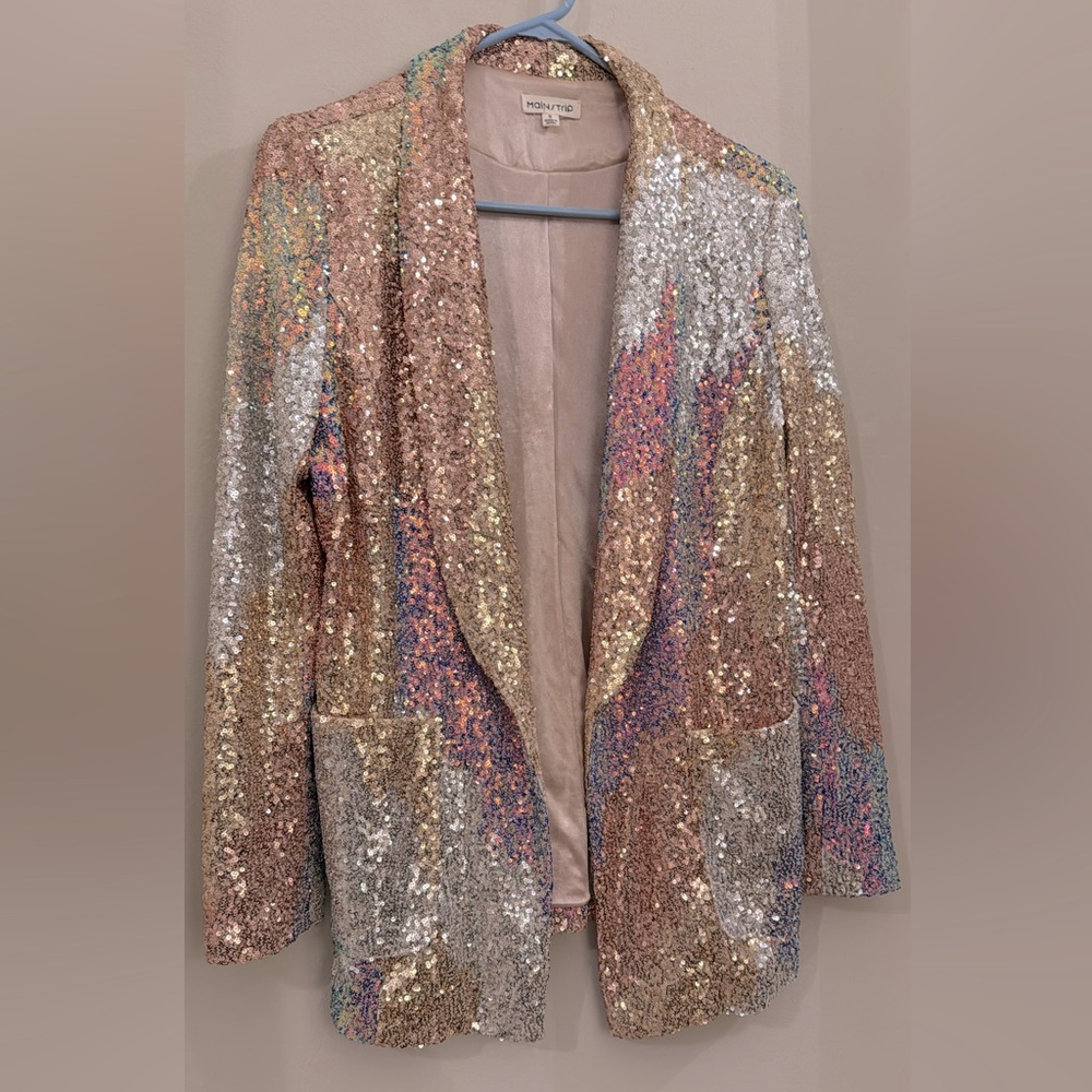 Pastel multicolor rose gold sequin oversized blazer - worn once